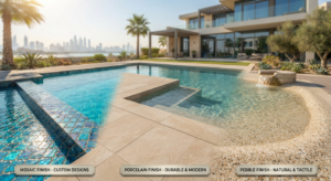 Swimming Pool Tiling and Finishes: Mosaic, Porcelain and Pebble